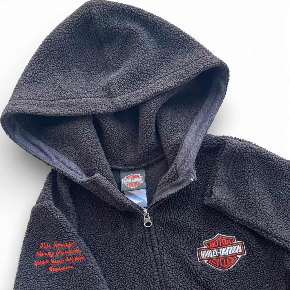 Harley-Davidson Women L Black Sherpa Fleece Full Zip Hoodie Blue Springs MO Moto